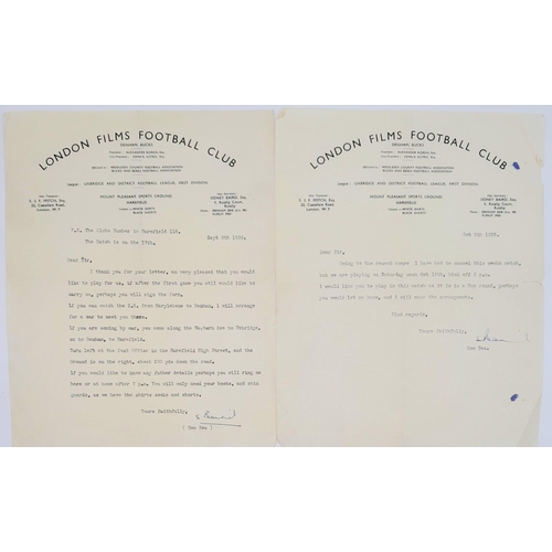 255 - An Eclectic Piece of Football Memorabilia - Two letters from London Films football club believe to h... 