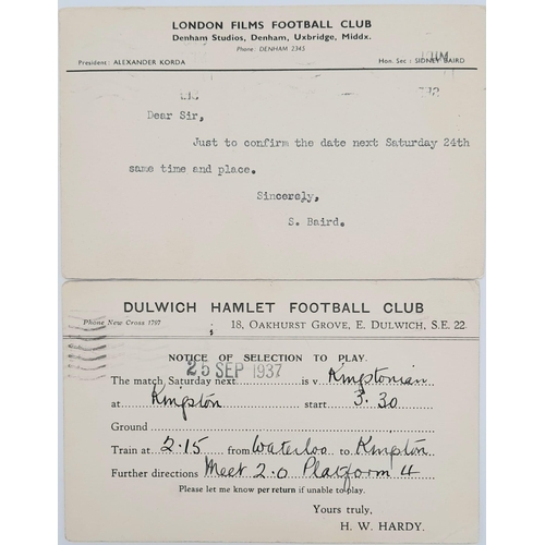 255 - An Eclectic Piece of Football Memorabilia - Two letters from London Films football club believe to h... 