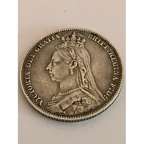 1071 - 1889 SILVER SHILLING. Extra fine condition. Queen Victoria Golden Jubilee Mintage.