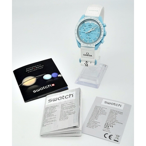 1152 - An Omega X Swatch - Mission To Uranus Chronograph Quartz Watch. Blue bio-ceramic case - 42mm. Quartz... 