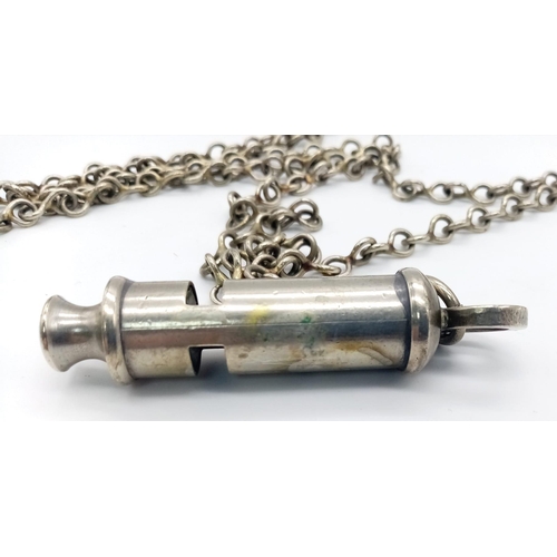 1283 - A WW2, Broad Arrow Marked, Metropolitan Whistle on Chain Lanyard. Made by J. Hudson & Co. Birmingham... 