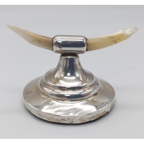 1314 - A Rare Sheffield Hallmarked 1924/5 Silver Viking Design, Bespoke Antler/Horn Knife or Ladle Stand. 5... 