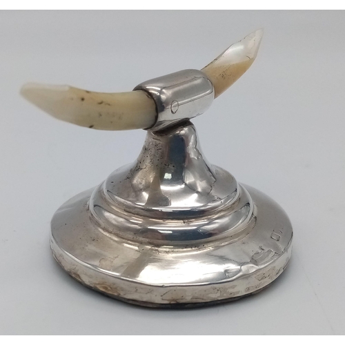 1314 - A Rare Sheffield Hallmarked 1924/5 Silver Viking Design, Bespoke Antler/Horn Knife or Ladle Stand. 5... 