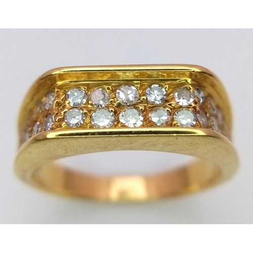 550 - AN 18K YELLOW GOLD DIAMOND 2 ROW RING. 0.45CT. 4.8G SIZE M