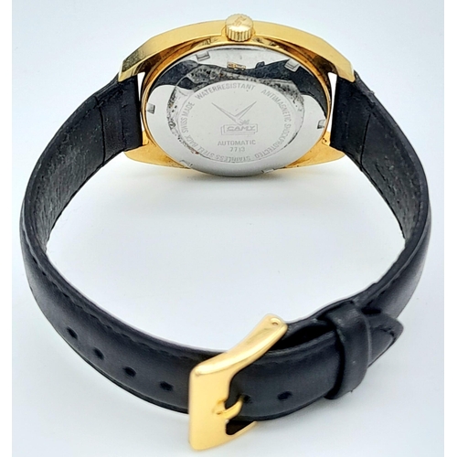 781 - A Vintage Camy Club Star Gents Watch. Black leather strap. Gilded case - 36mm. Gold tone dial with d... 