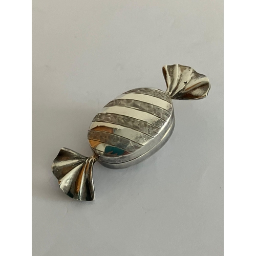 806 - Vintage SILVER PILL BOX in the unusual form of a Wrapped Toffee. Full UK hallmark.