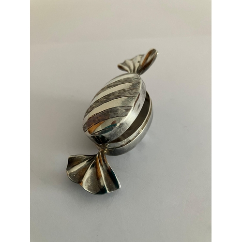 806 - Vintage SILVER PILL BOX in the unusual form of a Wrapped Toffee. Full UK hallmark.