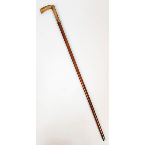 815 - An Antique Victorian Walking Stick with Hidden Dagger. Horn handle with gold metal collar. Button re... 