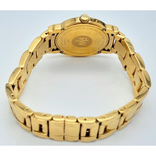 818 - A Gold Plated Raymond Weil Quartz Gents Watch. Gold plated bracelet and case -36mm. White dial with ... 