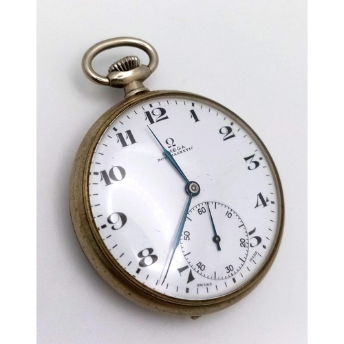 823 - A Vintage Omega Pocket Watch. Stainless steel case with top winder. White dial with second sub dial.... 