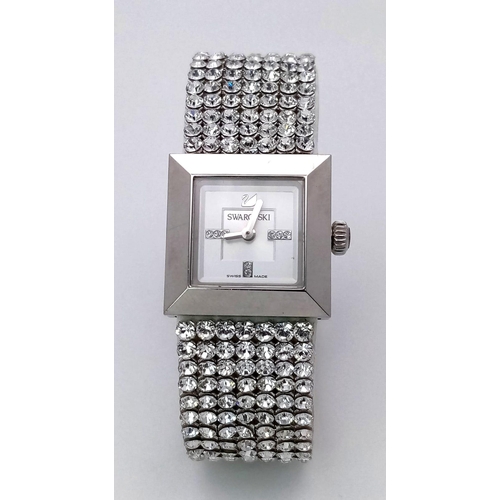 935 - A Swarovski White Crystal Decorative Quartz Ladies Watch. Square case - 23mm width. White dial. In g... 