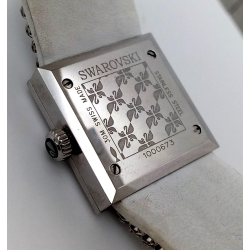 935 - A Swarovski White Crystal Decorative Quartz Ladies Watch. Square case - 23mm width. White dial. In g... 