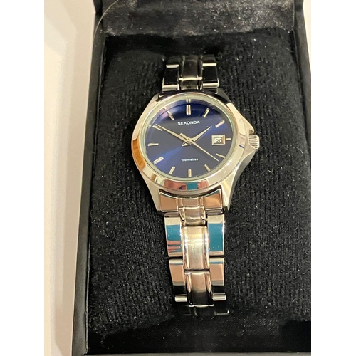 973 - Ladies SEKONDA QUARTZ WRISTWATCH Model 4953CKX. Finished in stainless steel, having midnight blue fa... 