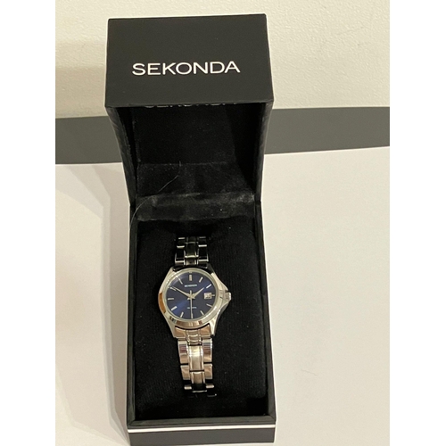 973 - Ladies SEKONDA QUARTZ WRISTWATCH Model 4953CKX. Finished in stainless steel, having midnight blue fa... 