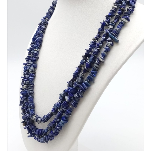 878 - Two Natural Rough Gemstone Rope Length Necklaces. Lapis Lazuli and Turquoise. Both 150cm.