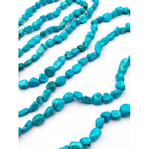 878 - Two Natural Rough Gemstone Rope Length Necklaces. Lapis Lazuli and Turquoise. Both 150cm.