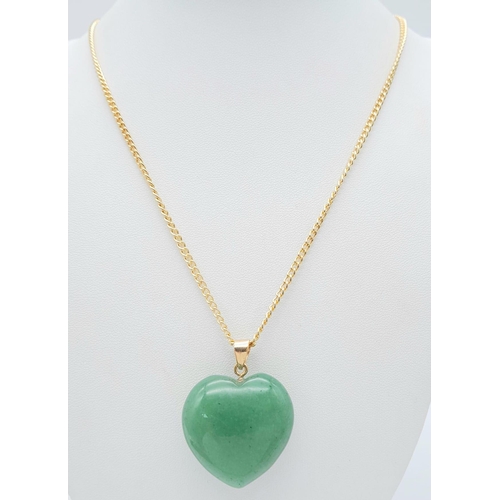 864 - Two Gemstone Heart Pendants on Silver and Gold-Tone Necklaces. Amethyst and Aventurine. Pendants 3.5... 