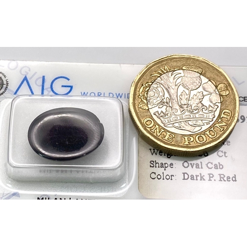 641 - A 11.36ct Natural Rhodolite Garnet, in the Oval Cabochon shape. Comes with the AIG Milan Certificate... 