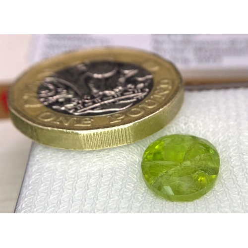 1087 - A sealed 5.11ct Burma Untreated Natural Peridot, in the Oval Faceted cut. Comes with the AIG certifi... 