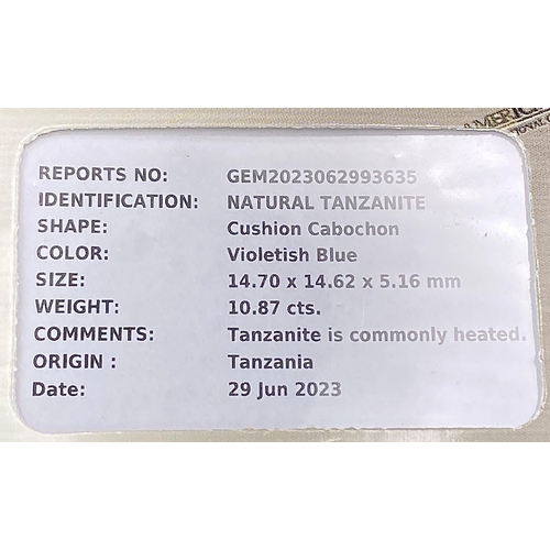 1094 - A 10.87ct Tanzania Natural Tanzanite Gemstone, in the Cushion Cabochon shape. Comes with the AIG Cer... 