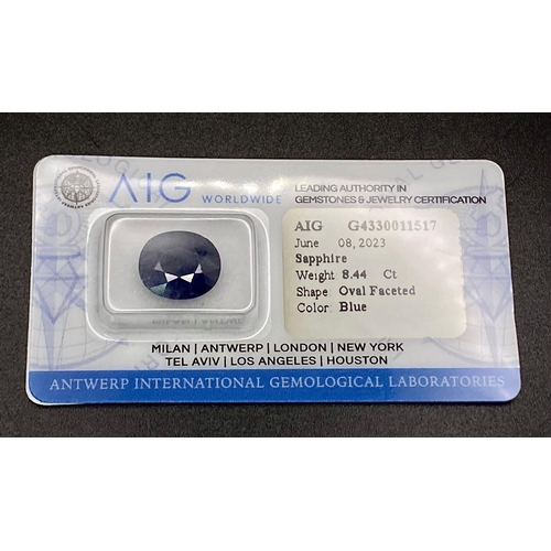 282 - A 8.44ct Natural Blue Sapphire, in the Oval Faceted shape. Comes with the AIG Milan certificate