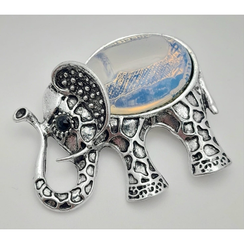 991 - An Opalite Elephant and Marcasite Spider Pendant. 5cm and 4cm