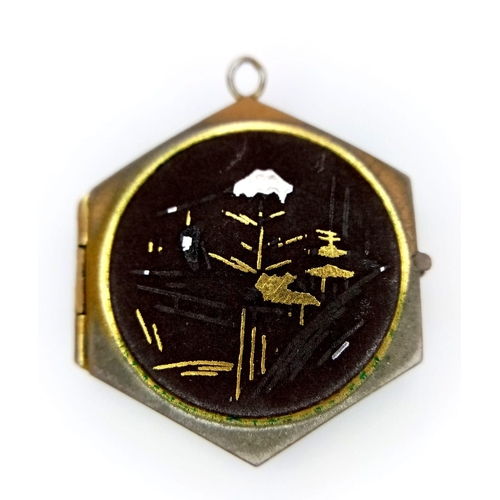 1053 - A very interesting and unusual Japanese, hexagonal locket pendant, diameter: 24 mm, weight: 10.6 g.