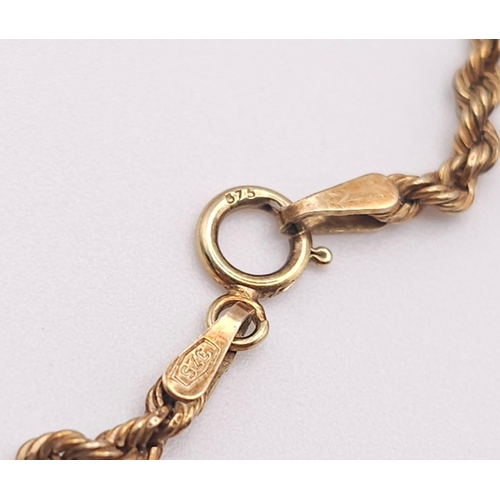 240 - A 9 K yellow gold rope chain necklace, length: 41 cm, weight: 1.8 g.