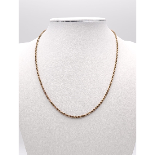 240 - A 9 K yellow gold rope chain necklace, length: 41 cm, weight: 1.8 g.