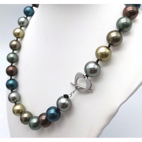 284 - A Metallic Multi-Colour South Sea Pearl Shell Bead Necklace. 12mm beads. 42cm necklace length.