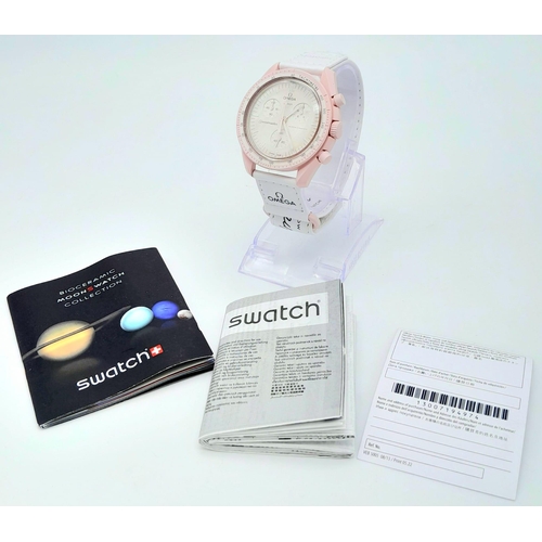 715 - An Omega X Swatch - Mission To Venus Chronograph Quartz Watch. Pink bio-ceramic case - 42mm. Quartz ... 