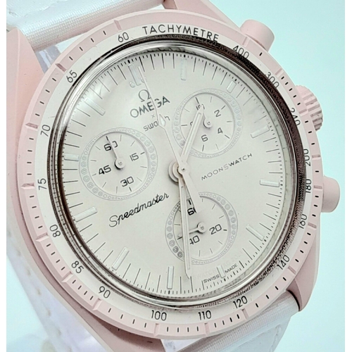 715 - An Omega X Swatch - Mission To Venus Chronograph Quartz Watch. Pink bio-ceramic case - 42mm. Quartz ... 