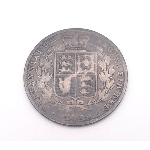 978 - An Uncleaned/Unpolished 1844 Dated Queen Victoria Silver Half Crown Coin. 13.34g weight.