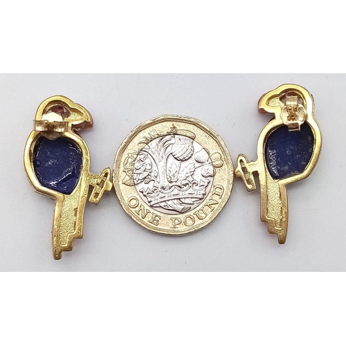 1067 - A Glorious Pair of 18K Gold, Lapis, Ruby, Coral and Diamond Parrot Earrings! There is so much going ... 