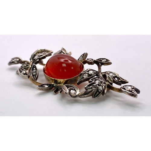 206 - Beautiful Antique, Mid-Carat Gold Brooch with set Diamond and Carnelian Centre Stone. 
Measures 5cm ... 