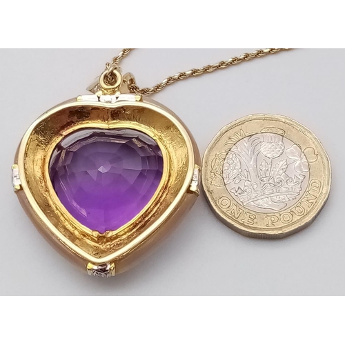 1097 - A FINEST QUALITY 30ct AMETHYST TRAPEZE PLUS 1ct OF DIAMONDS ON AN 18K GOLD CHAIN . A REAL EYE CATCHI... 