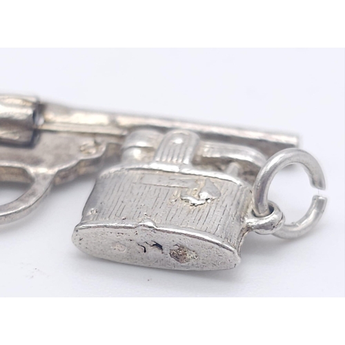 1347 - 3 X STERLING SILVER GANGSTA / PEAKY BLINDERS STYLE CHARMS GUN, RAZOR & LIGHTER. 7.3G