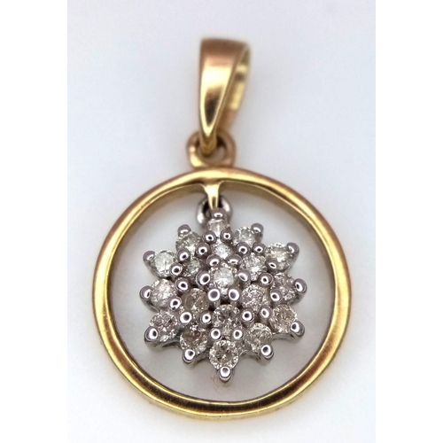 1365 - A 9K YELLOW GOLD DIAMOND CLUSTER PENDANT. 1.5G.