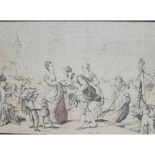 457 - A Large Antique Framed Wall Tapestry Depicting a Royal Courtyard Scene. In frame - 140 x 50cm.