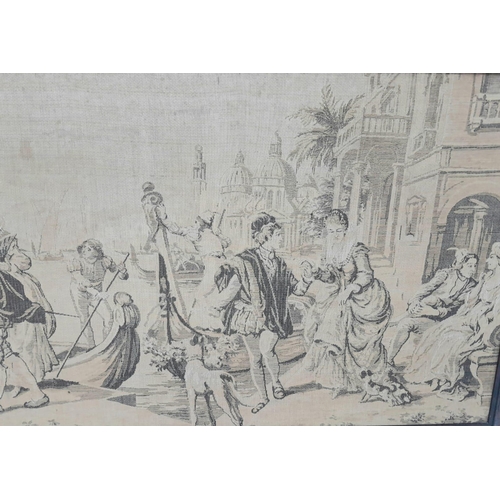 457 - A Large Antique Framed Wall Tapestry Depicting a Royal Courtyard Scene. In frame - 140 x 50cm.