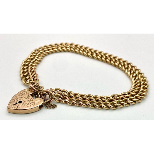 50 - A Beautiful Vintage 9K Gold  Two Row Curb Link Bracelet with Heart Clasp. 18cm length. 26.75g weight... 