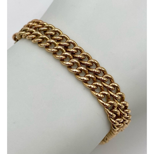 50 - A Beautiful Vintage 9K Gold  Two Row Curb Link Bracelet with Heart Clasp. 18cm length. 26.75g weight... 