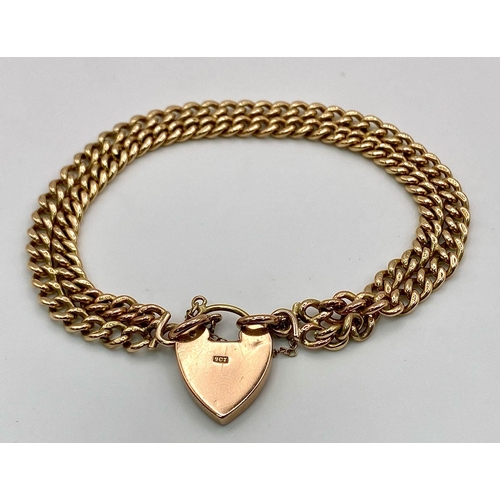 50 - A Beautiful Vintage 9K Gold  Two Row Curb Link Bracelet with Heart Clasp. 18cm length. 26.75g weight... 