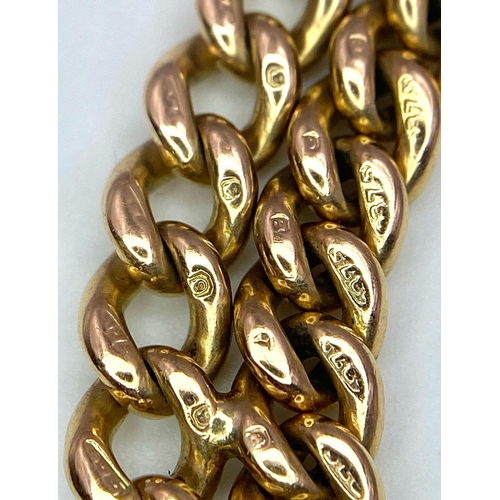 50 - A Beautiful Vintage 9K Gold  Two Row Curb Link Bracelet with Heart Clasp. 18cm length. 26.75g weight... 