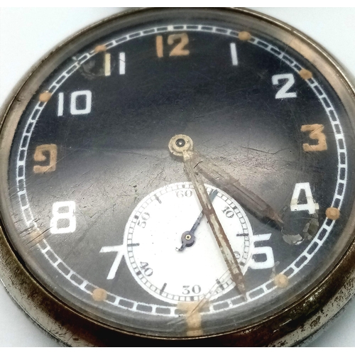 1506 - A WW2 British Officers Pocket Watch. 15 jewels. Top winder. In working order. Military markings on c... 