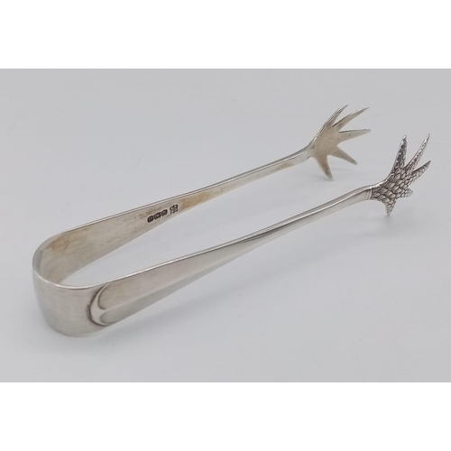 1514 - An antique sterling silver Eagle claw sugar tongs. Full hallmarks Birmingham, 1937. Total weight 26.... 