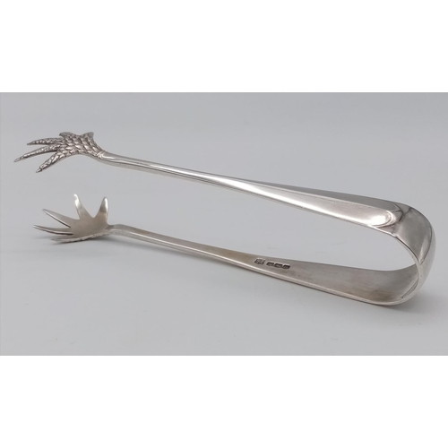 1514 - An antique sterling silver Eagle claw sugar tongs. Full hallmarks Birmingham, 1937. Total weight 26.... 