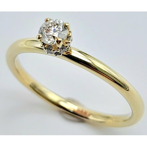 163 - A 9K YELLOW GOLD DIAMOND SOLITAIRE RING WITH DIAMOND SET HIDDEN HALO 1.9G SIZE O.22CT

A/S 2001