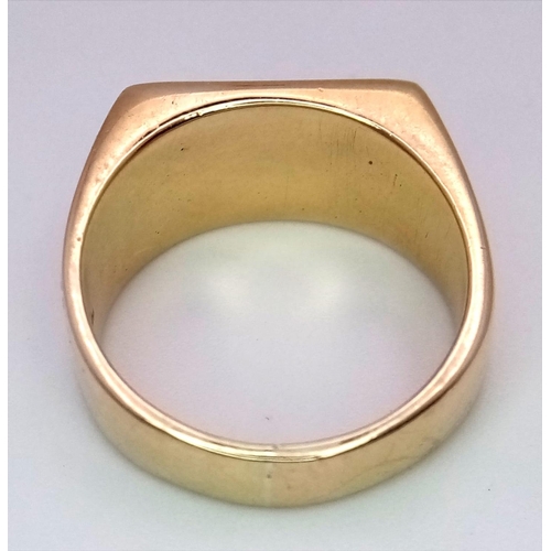 178 - A 9k yellow gold plain rectangular signet ring. 12.3g. Size T