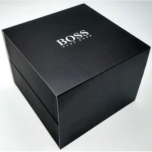 210 - A very attractive two-tone HUGO BOSS tachymeter gents watch, 45 mm case, calibrated bezel, silvered ... 